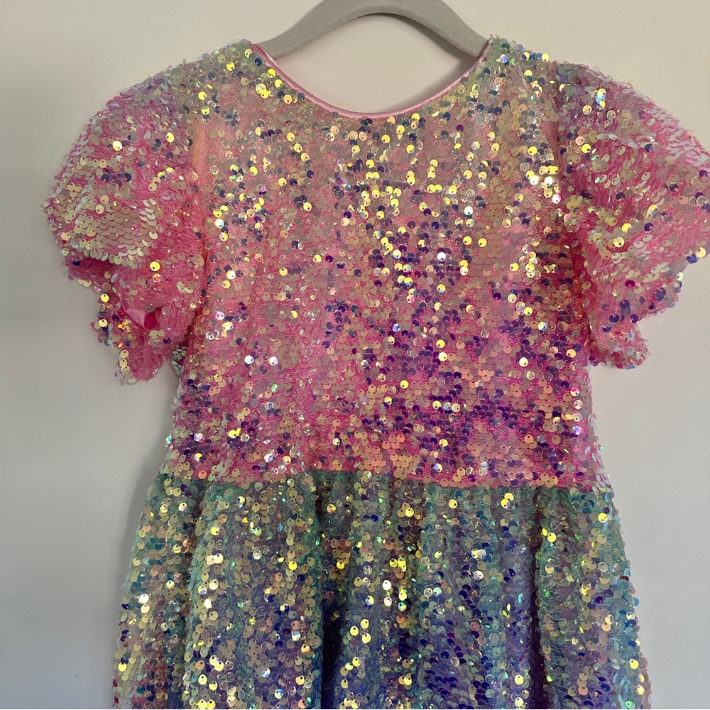 Lola and the Boys Sparkling Rainbow Sequin Ombre Dress 8 - Picture 5 of 9